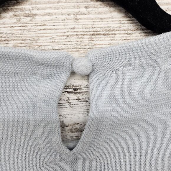 Talbots Crotchet Sweater Size S Eyelet Knit Overlay 3/4 Sleeve Dusty Blue - Picture 4 of 9